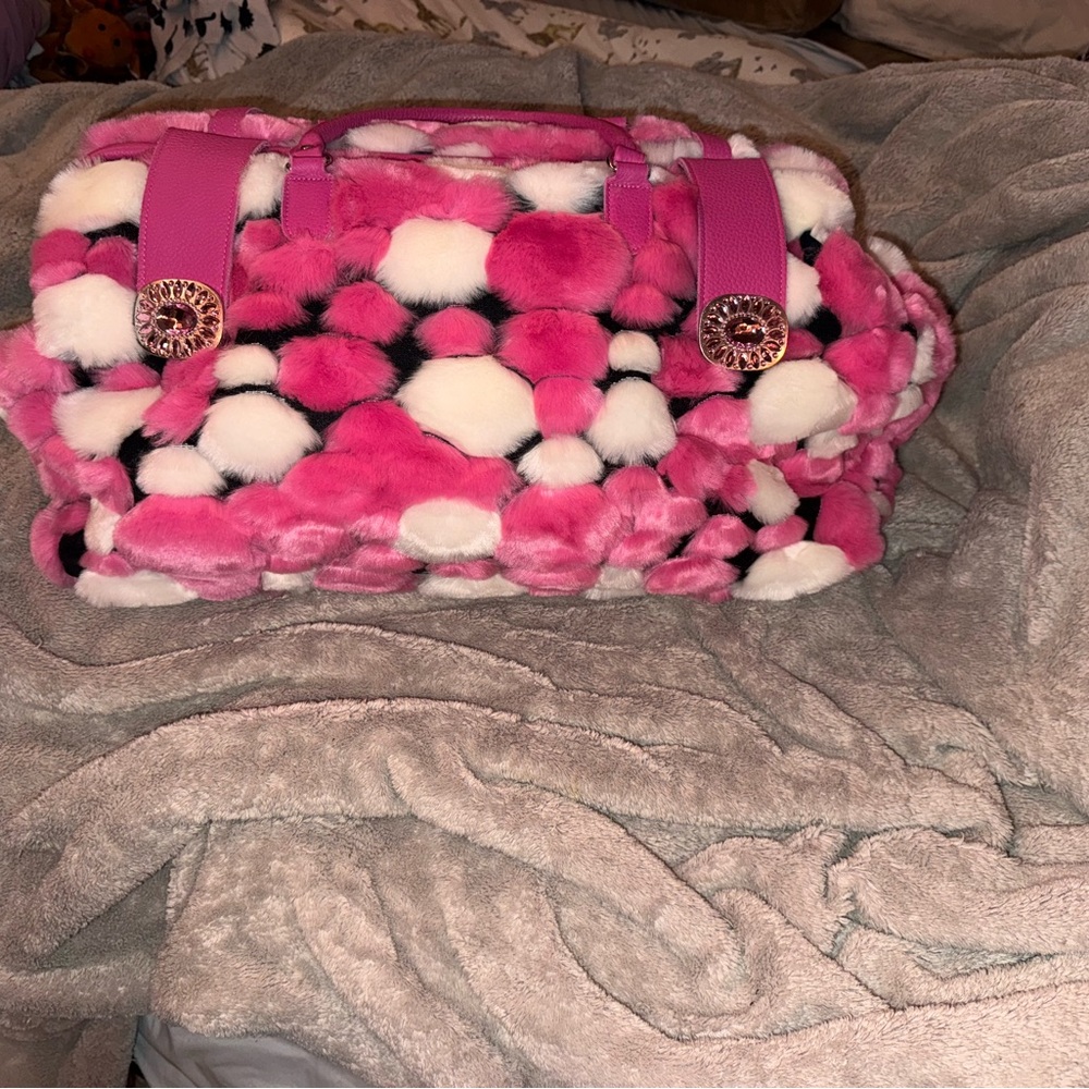 Raviani Pink and White Faux Fur Women's Bag